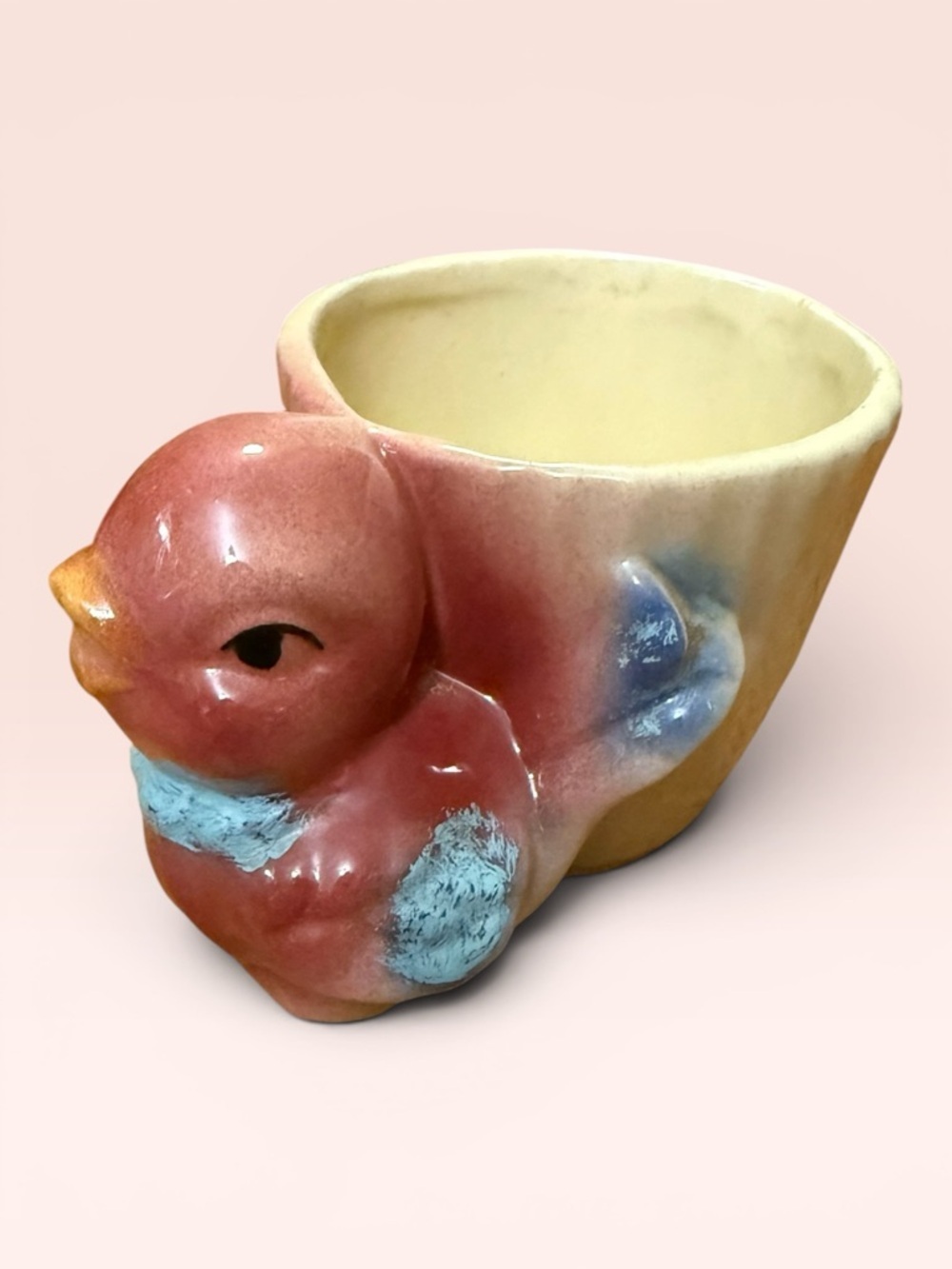 Vintage Shawnee Pottery 502 Planter Featuring a Red Chick With Blue-Tipped Wings